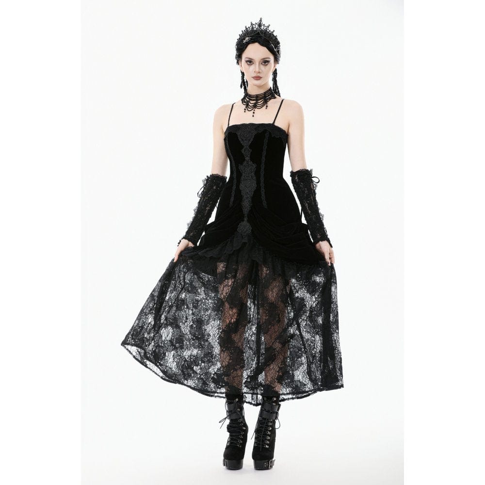 Women's Gothic Embroidered Lace Hem Ruched Slip Dress Wedding Dress - Image 2