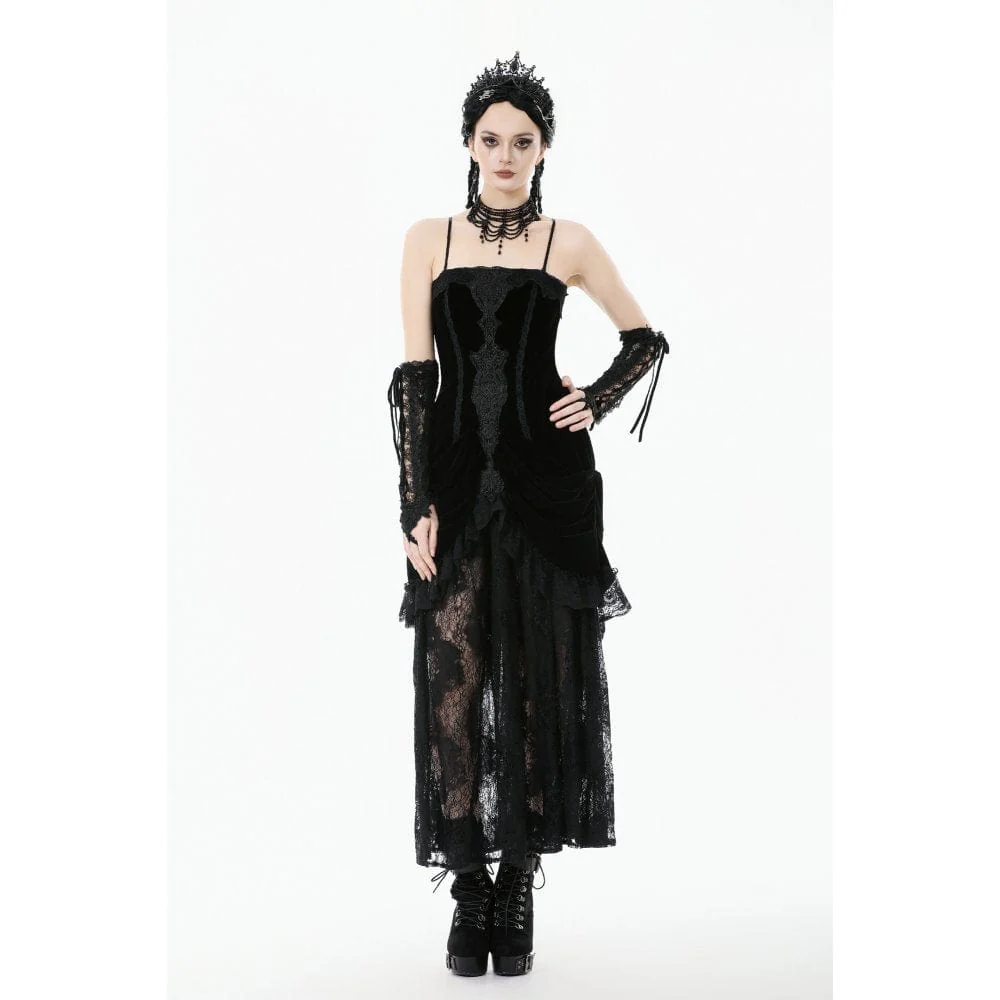 Women's Gothic Embroidered Lace Hem Ruched Slip Dress Wedding Dress - Image 4