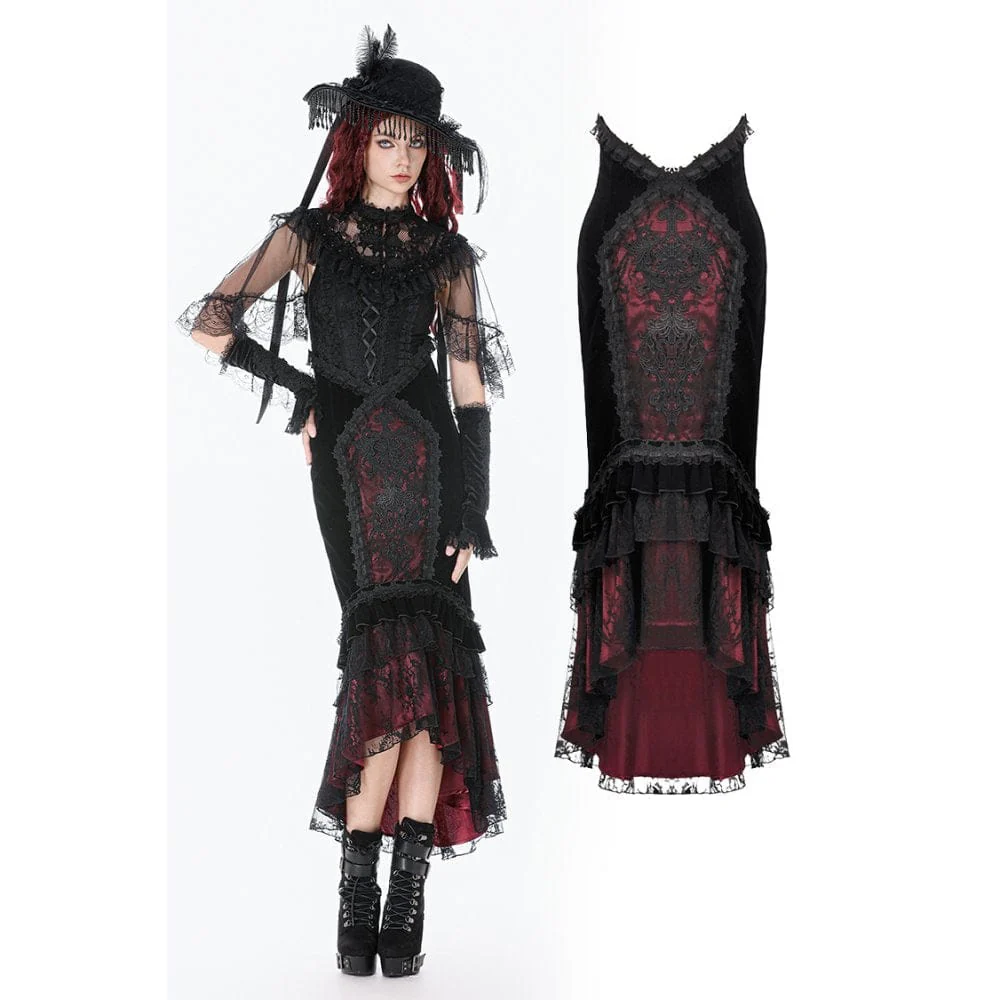 Women's Gothic Embroidered Lace Splice Velvet Mermaid Skirt