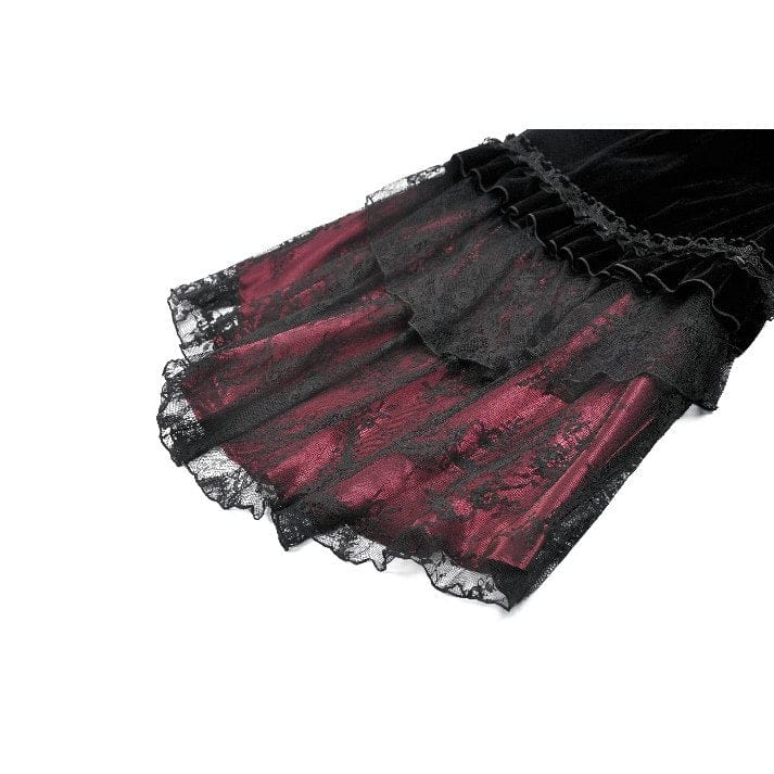 Women's Gothic Embroidered Lace Splice Velvet Mermaid Skirt - Image 13