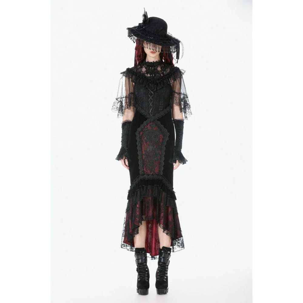 Women's Gothic Embroidered Lace Splice Velvet Mermaid Skirt - Image 2