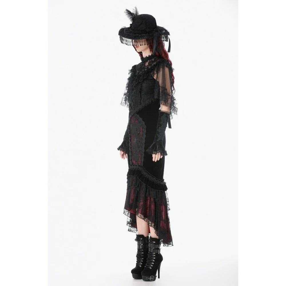 Women's Gothic Embroidered Lace Splice Velvet Mermaid Skirt - Image 4