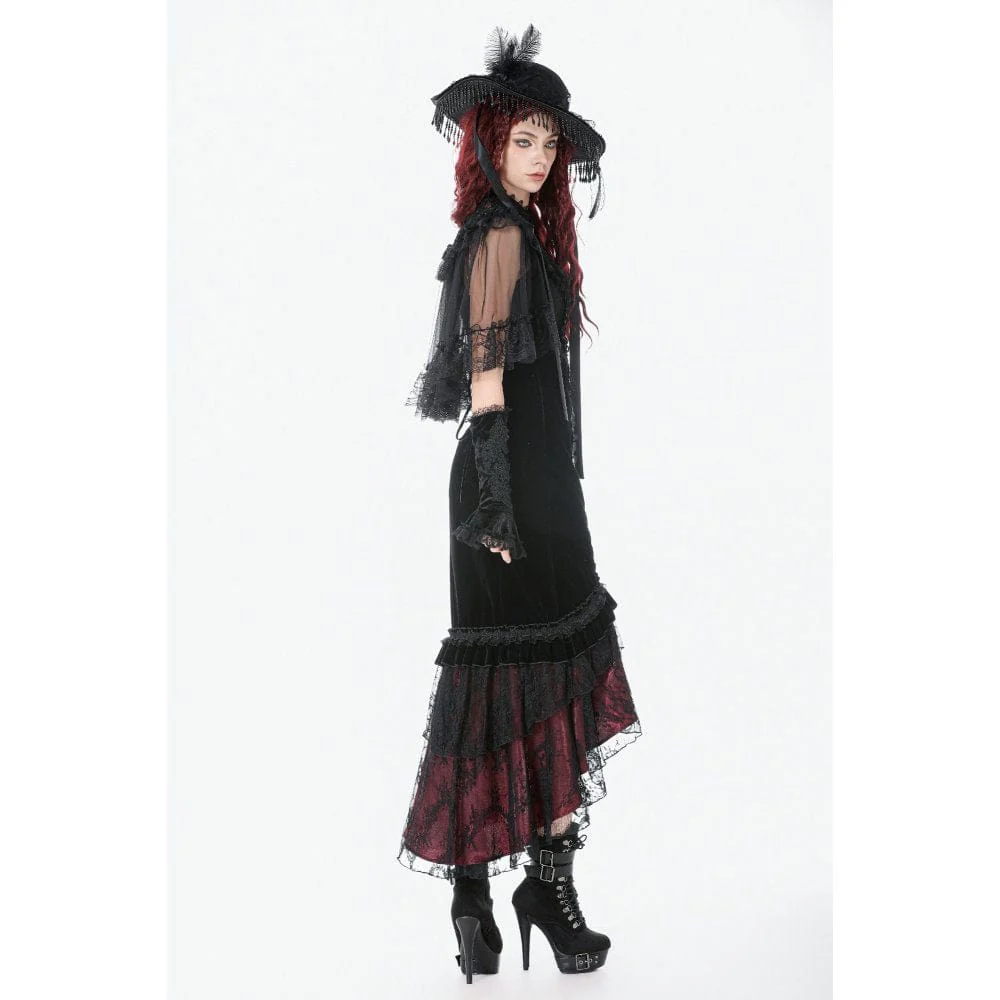 Women's Gothic Embroidered Lace Splice Velvet Mermaid Skirt - Image 5