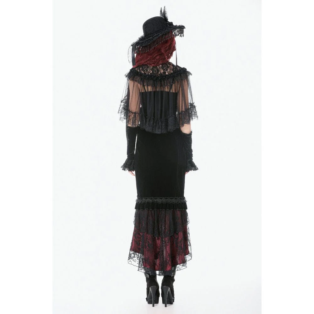 Women's Gothic Embroidered Lace Splice Velvet Mermaid Skirt - Image 6