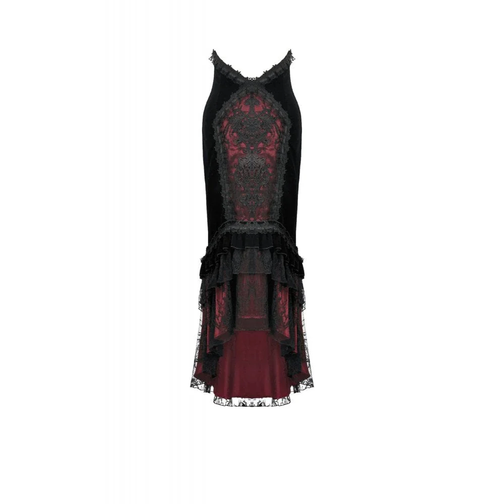 Women's Gothic Embroidered Lace Splice Velvet Mermaid Skirt - Image 7