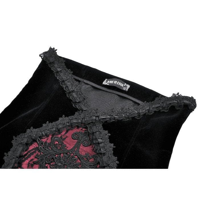 Women's Gothic Embroidered Lace Splice Velvet Mermaid Skirt - Image 9