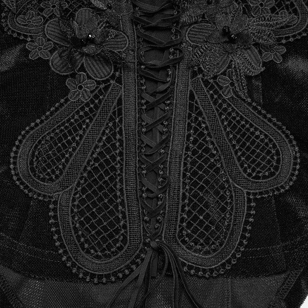 Women's Gothic Embroidered Lace-up Long Sleeved Top - Image 7