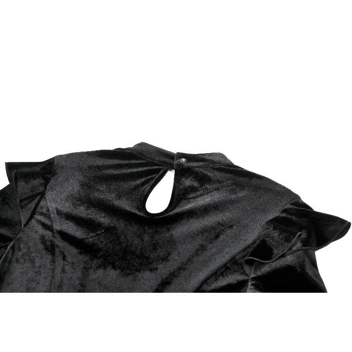 Women's Gothic Embroidered Mesh Splice Sheer Velvet Top - Image 12