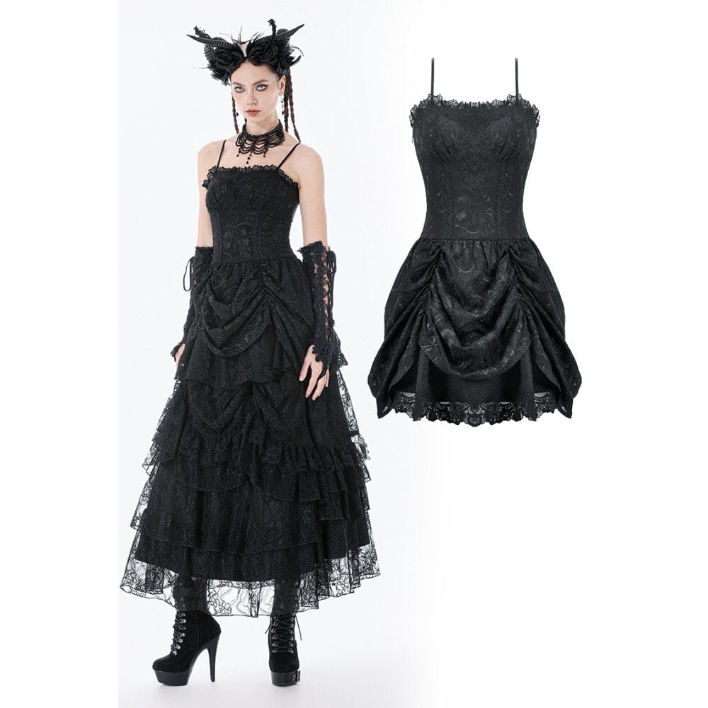 Women's Gothic Embroidered Peplum Slip Dress