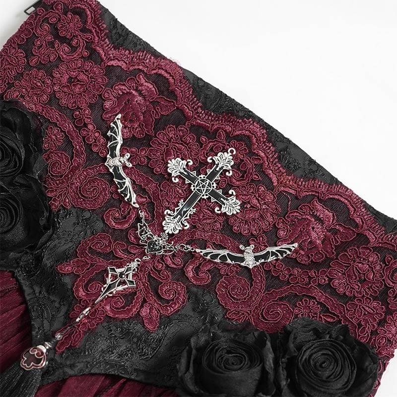 Women's Gothic Embroidered Rose Cross Underbust Corset - Image 10