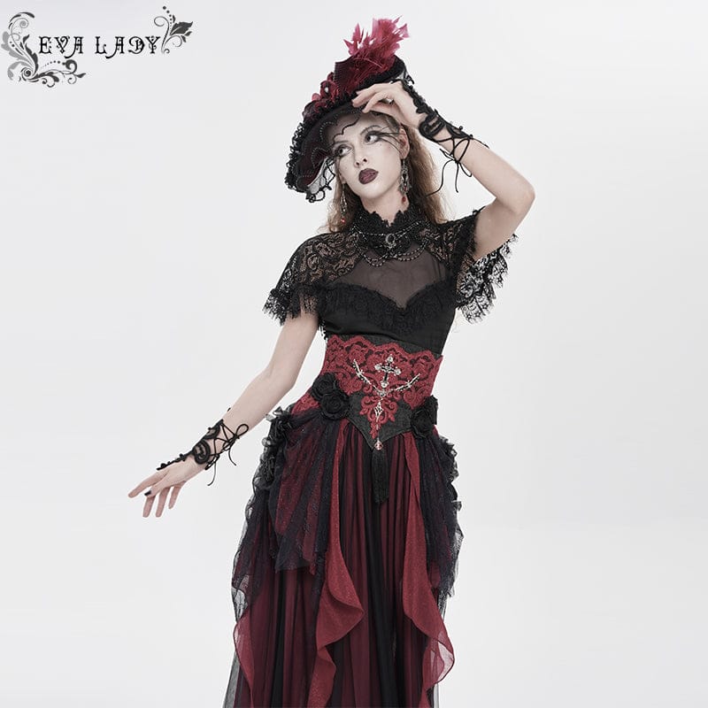 Women's Gothic Embroidered Rose Cross Underbust Corset - Image 4
