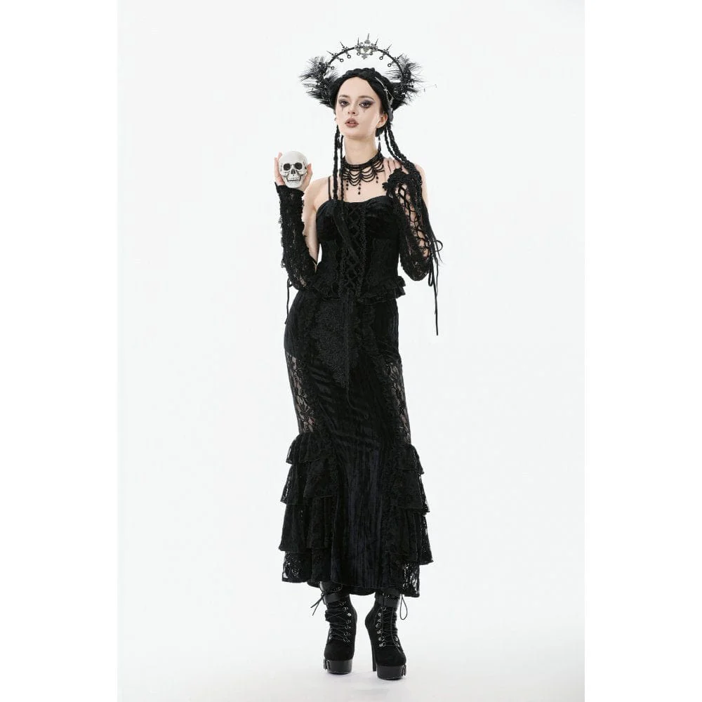 Women's Gothic Embroidered Ruffled Velvet Bustier - Image 6