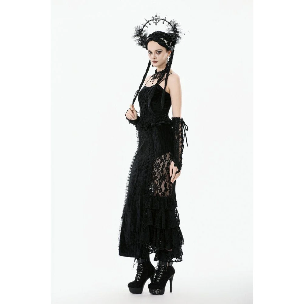 Women's Gothic Embroidered Ruffled Velvet Bustier - Image 8