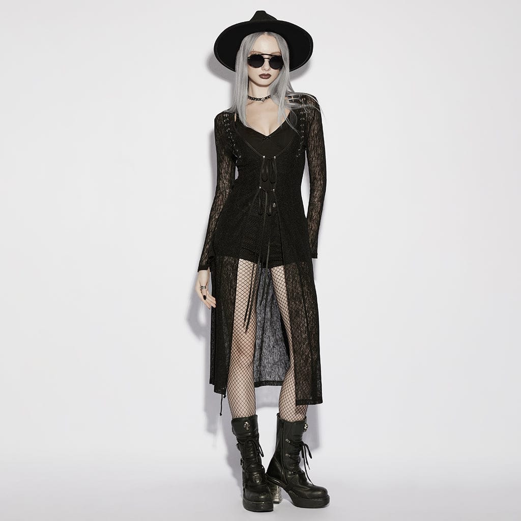 Women's Gothic Eyelet Sheer Long Sleeved Cardigan - Image 4