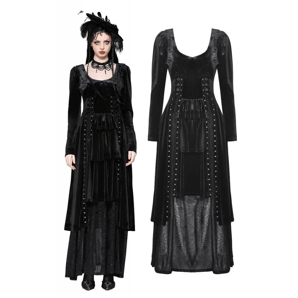 Women's Gothic Eyelets Side Slit Maxi Dresses Wedding Dress