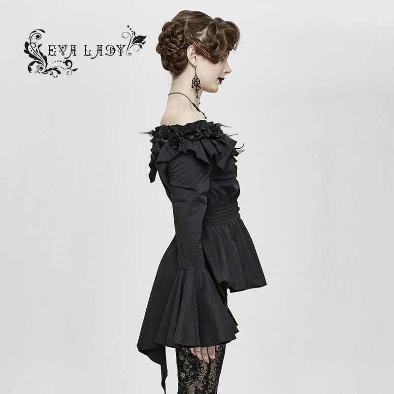 Women's Gothic Falbala Off Shoulder Flare Sleeved Shirt - Image 2