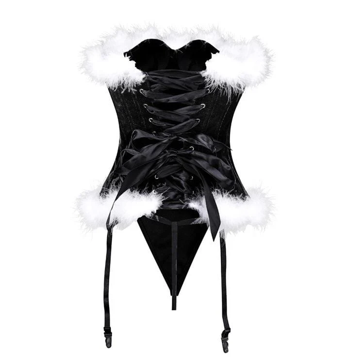 Women's Gothic Faux Fun Hem Bowknot Chrismas Overbust Corsets - Image 6