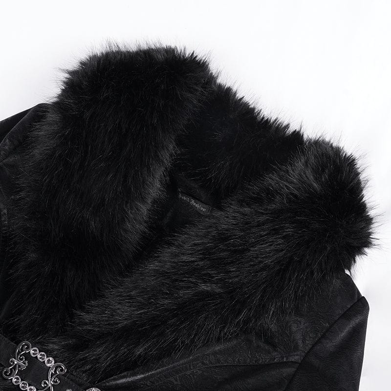 Women's Gothic Faux Fur Bucket-up Chain Jacket - Image 11