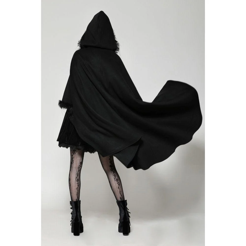 Women's Gothic Faux Fur Cloak with Hood - Image 10
