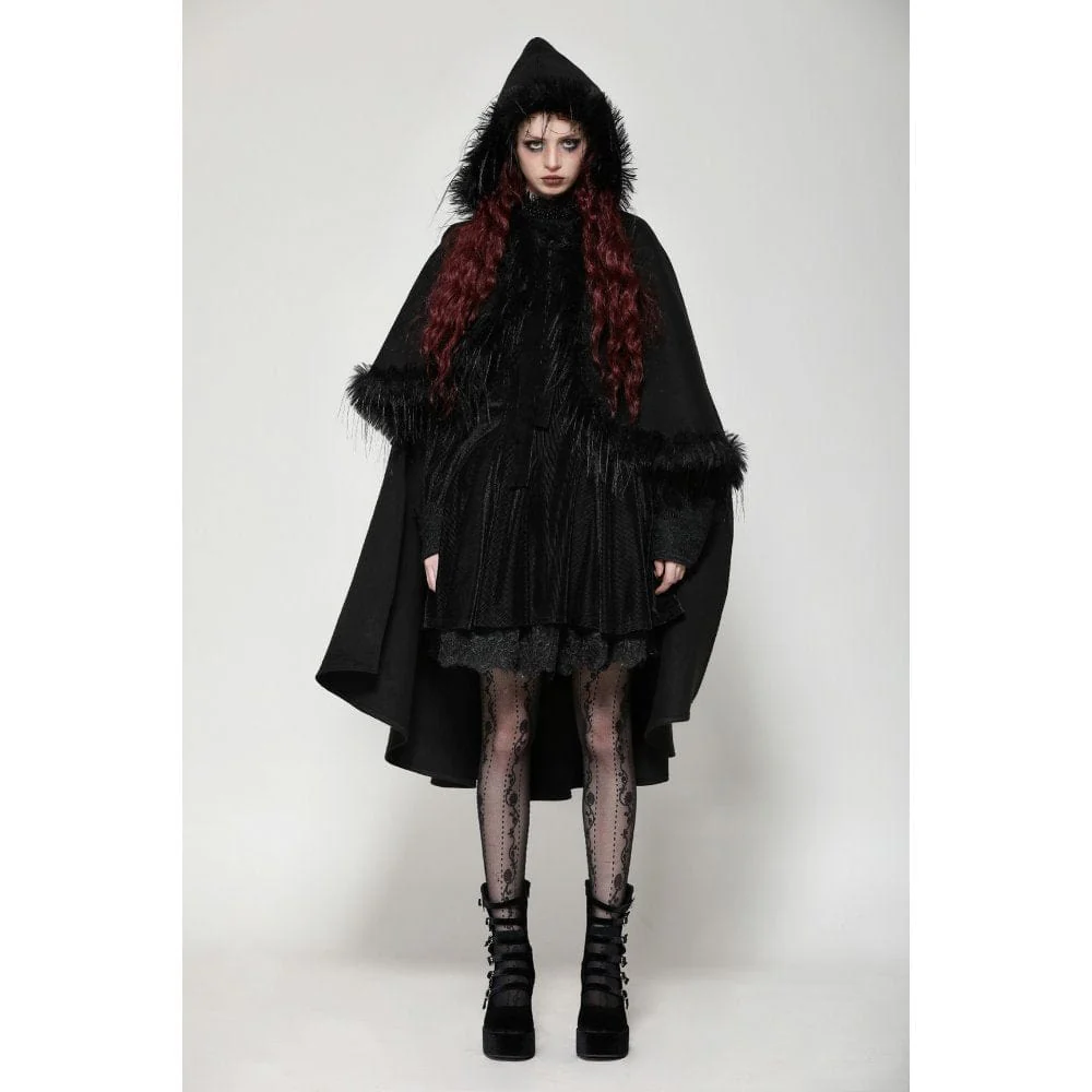 Women's Gothic Faux Fur Cloak with Hood - Image 2