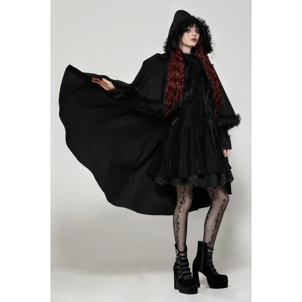 Women's Gothic Faux Fur Cloak with Hood - Image 5
