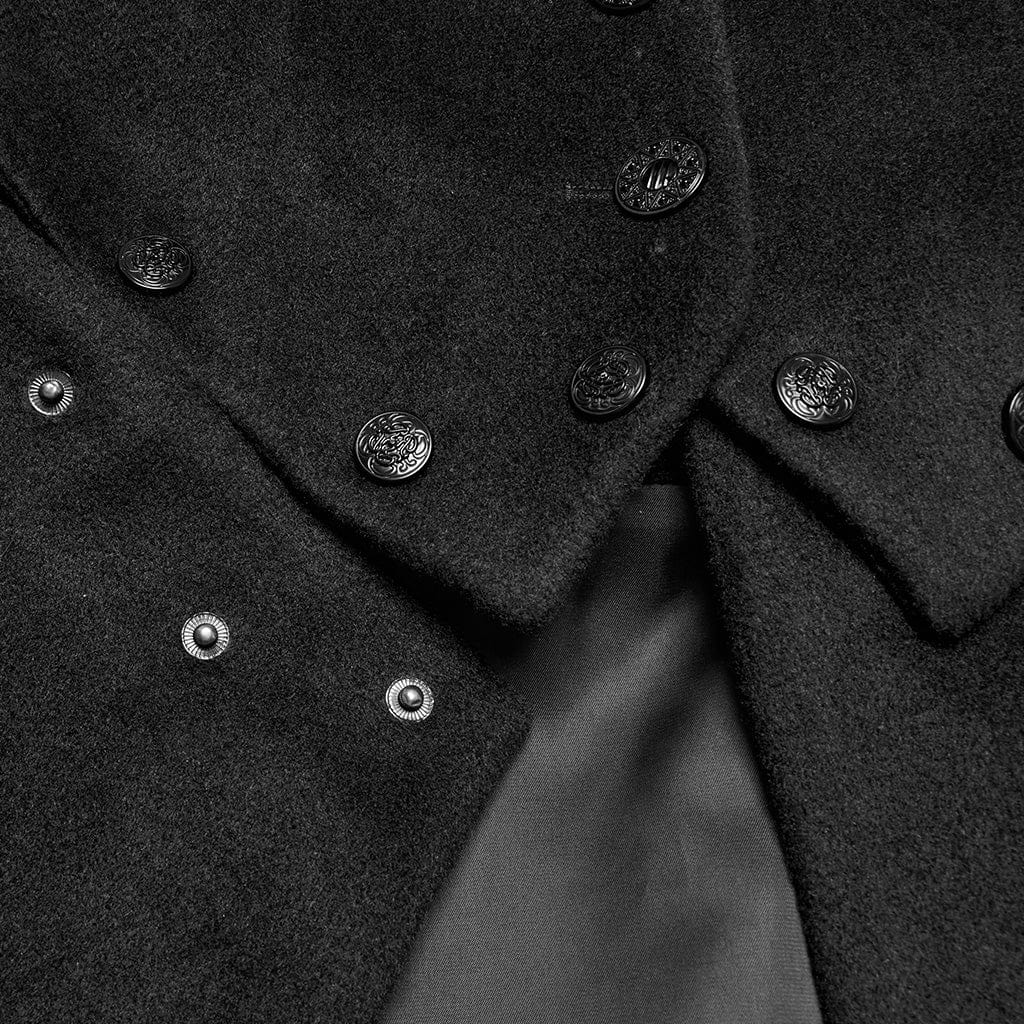 Women's Gothic Faux Fur Splice Lace-up Detachable Coat Black - Image 7