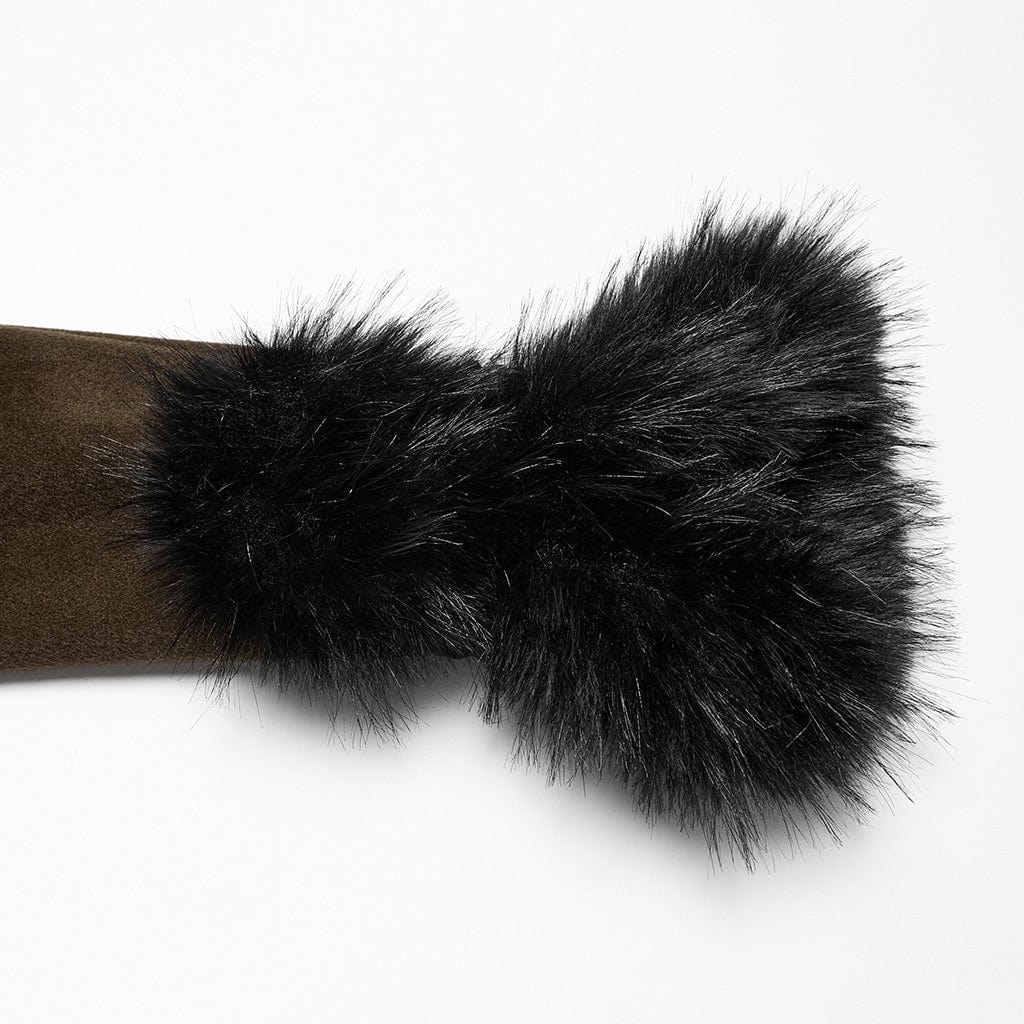 Women's Gothic Faux Fur Splice Lace-up Detachable Coat Coffee - Image 9