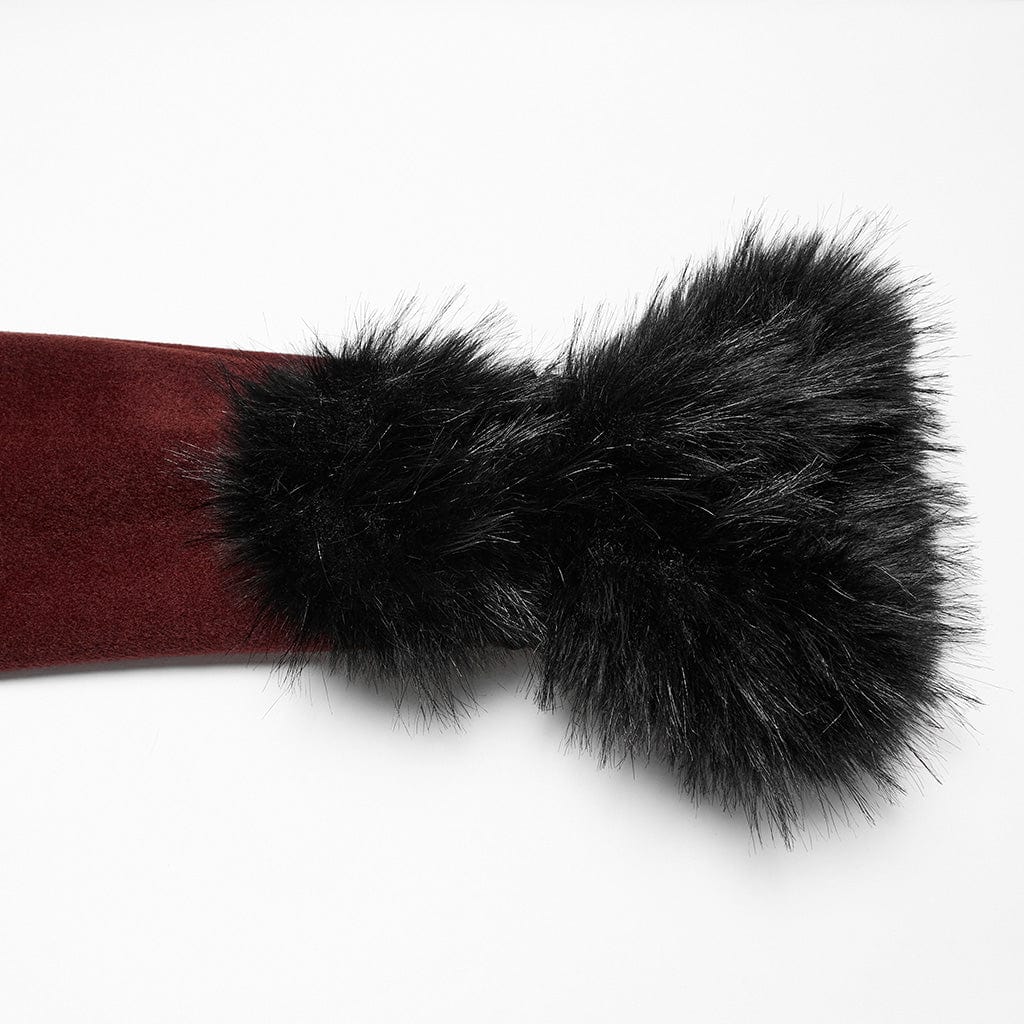 Women's Gothic Faux Fur Splice Lace-up Detachable Coat Red - Image 9