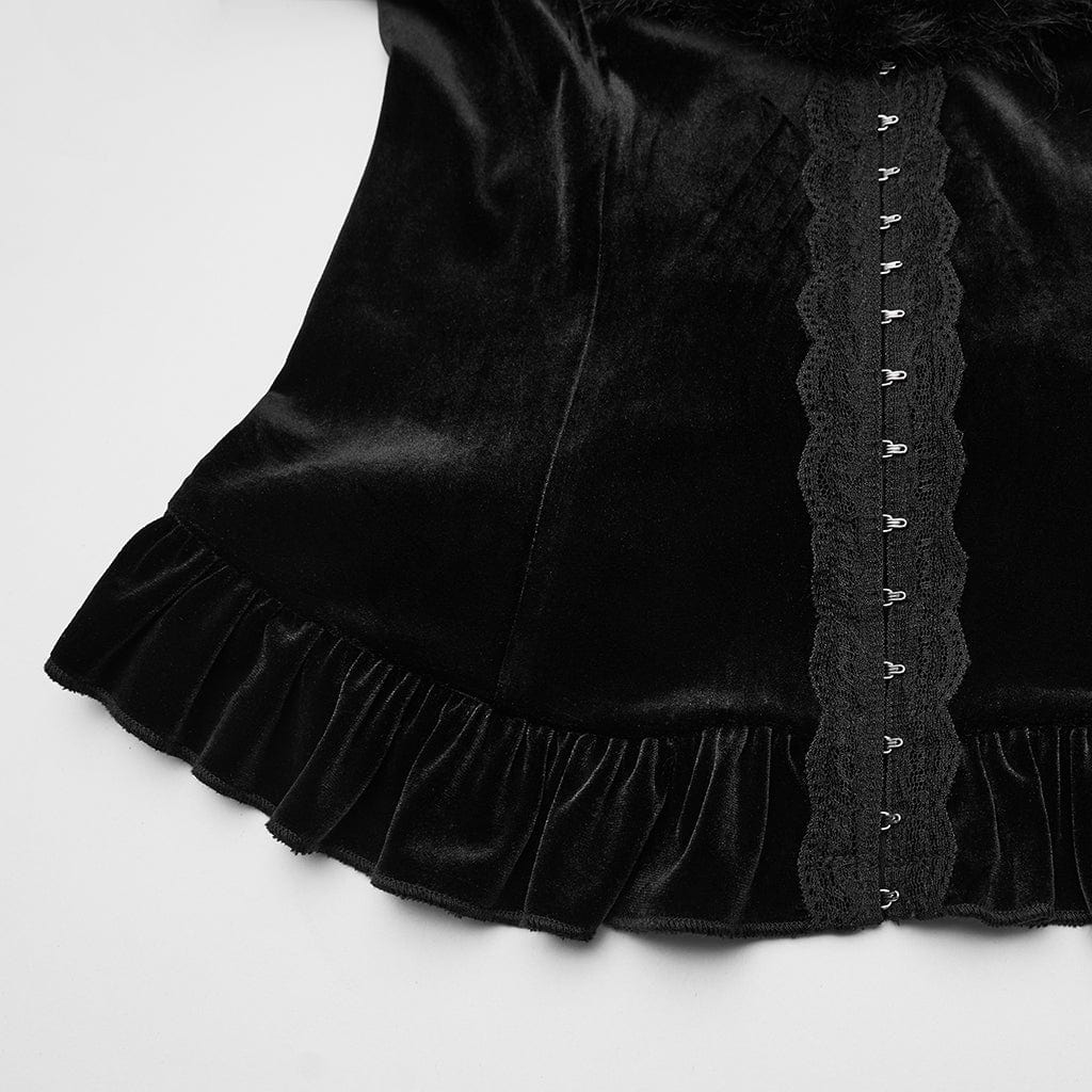 Women's Gothic Faux Fur Splice V-neck Lace-up Cardigan - Image 7