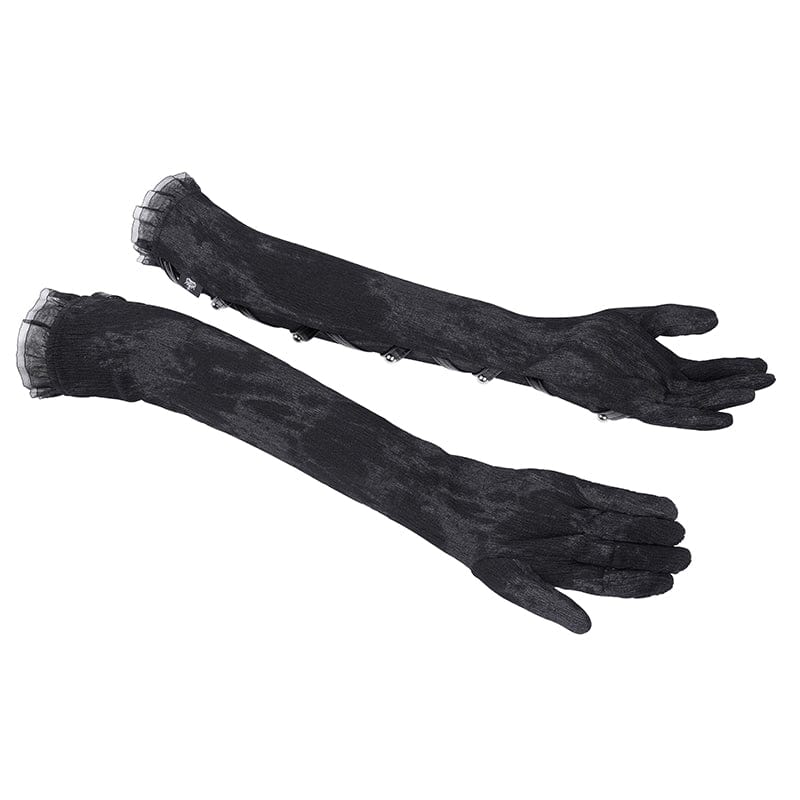 Women's Gothic Faux Leather Cross Mesh Arm Sleeves - Image 7