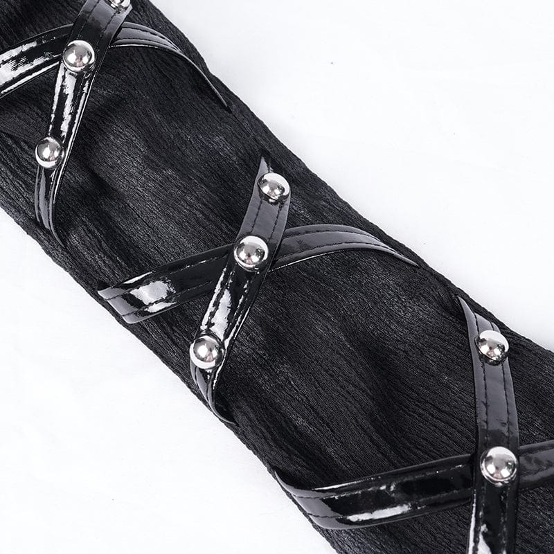 Women's Gothic Faux Leather Cross Mesh Arm Sleeves - Image 9