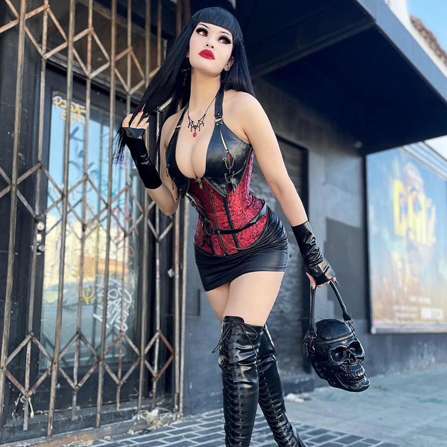 Women's Gothic Faux Leather Halter Top Corsets - Image 5