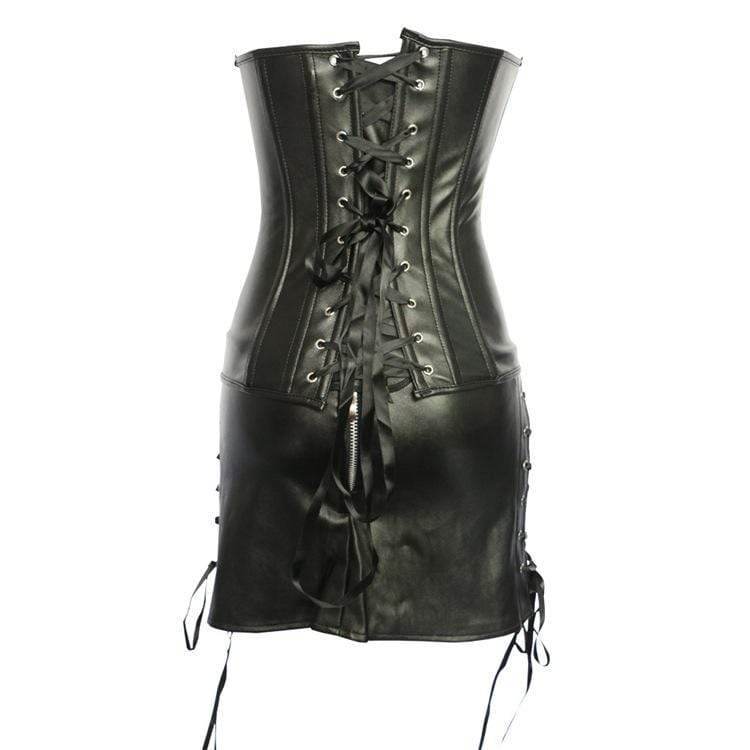 Women's Gothic Faux Leather Overbust Corset Dresses - Image 5