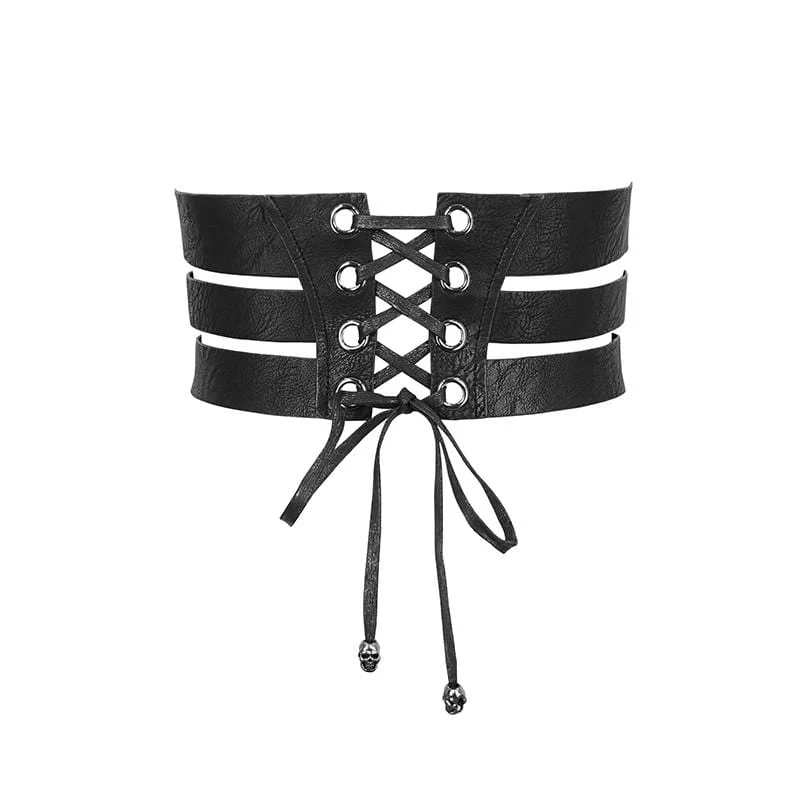 Women's Gothic Faux Leather Ripped Front Zip Belts With Rivets - Image 6