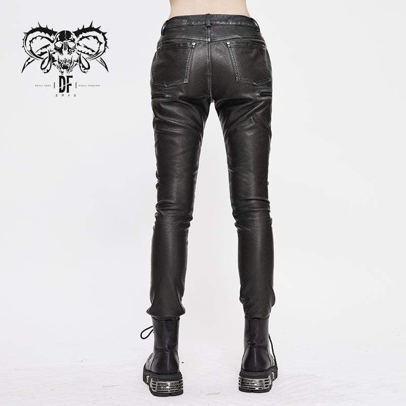Women's Gothic Faux Leather Zip Fitted Pants - Image 3