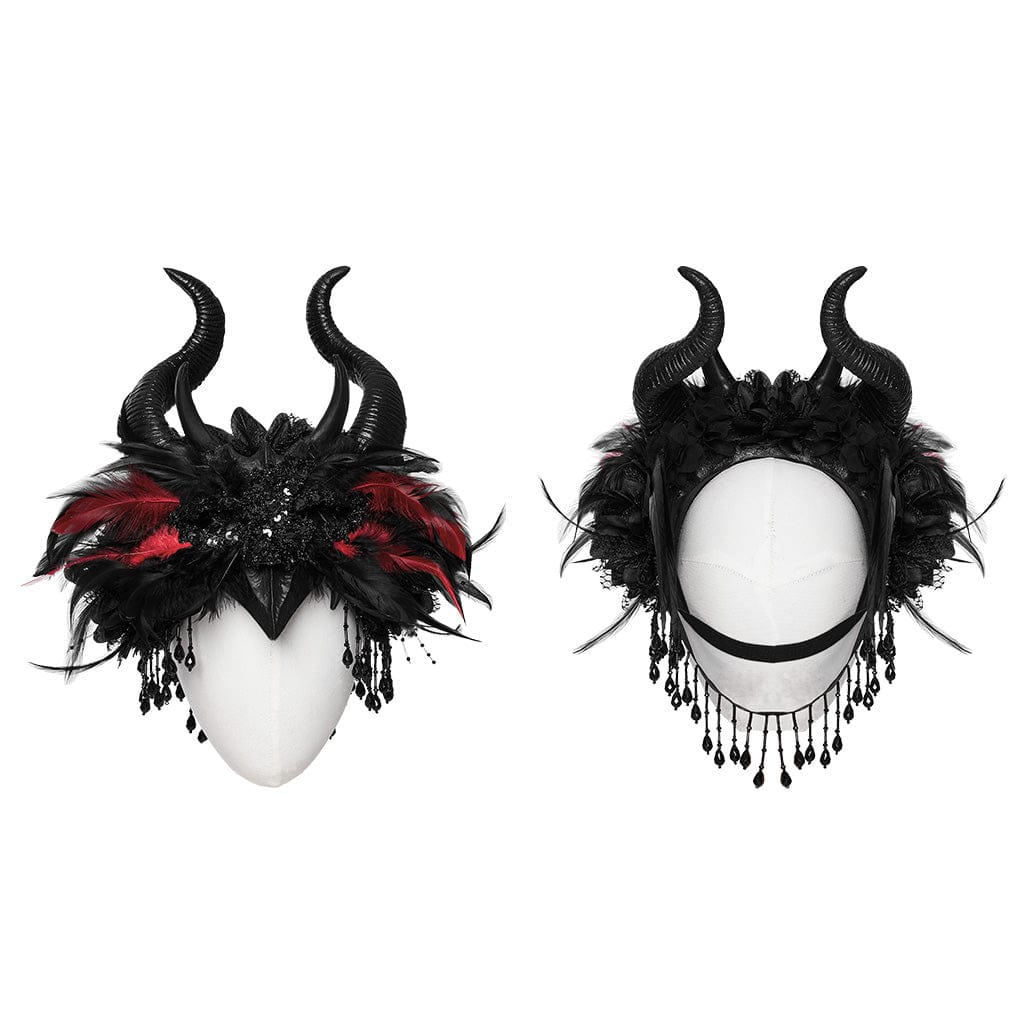 Women's Gothic Feather Beaded Horned Headwear - Image 5