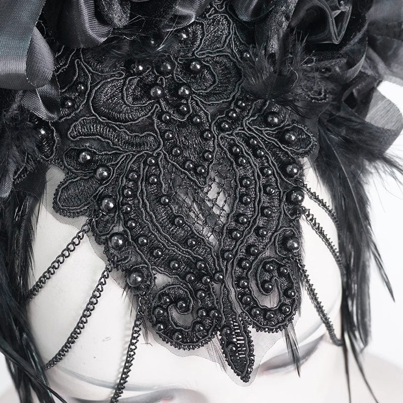Women's Gothic Feather Rose Beaded Headwear - Image 11