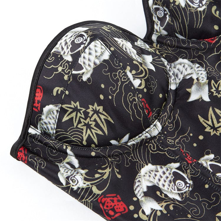 Women's Gothic Fish Pattern Lace-up Overbust Corset - Image 5