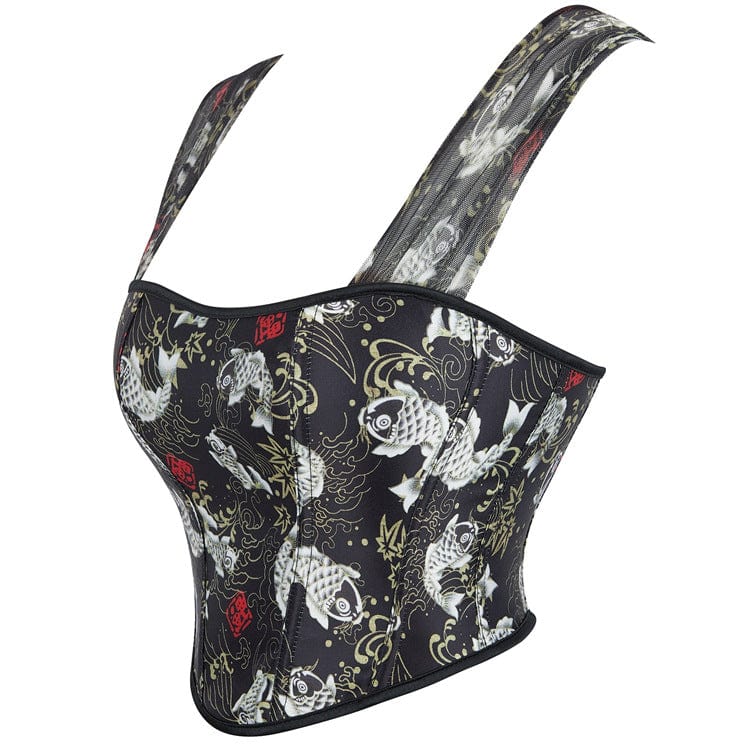 Women's Gothic Fish Pattern Steel Boned Overbust Corset - Image 2