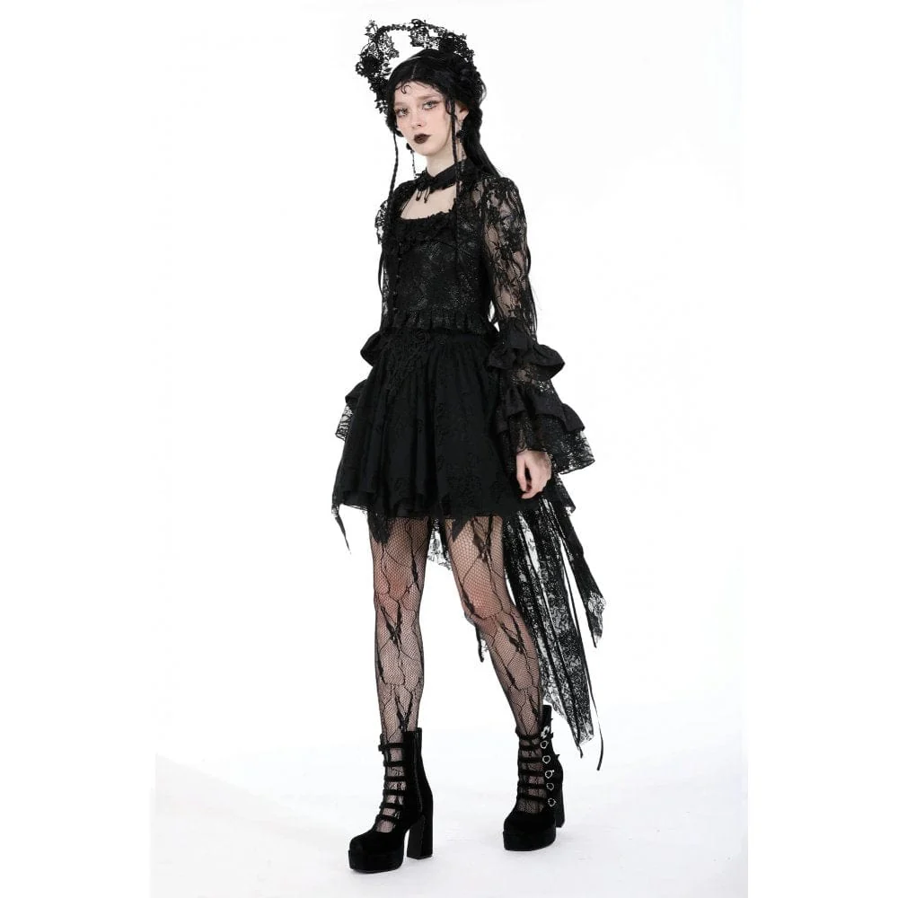 Women's Gothic Flare Sleeved Lace-up Lace Top - Image 6