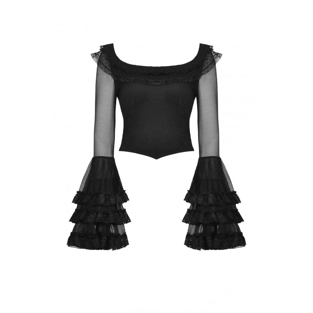 DIL Women's Gothic Flared Layered Sleeved Mesh Shirt - Image 7