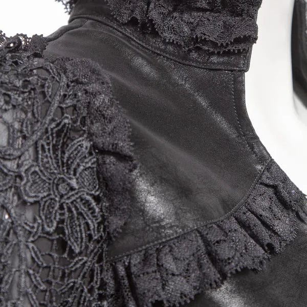 Women's Gothic Flared Sleeved Distressed Faux Leather Jacket Black - Image 4
