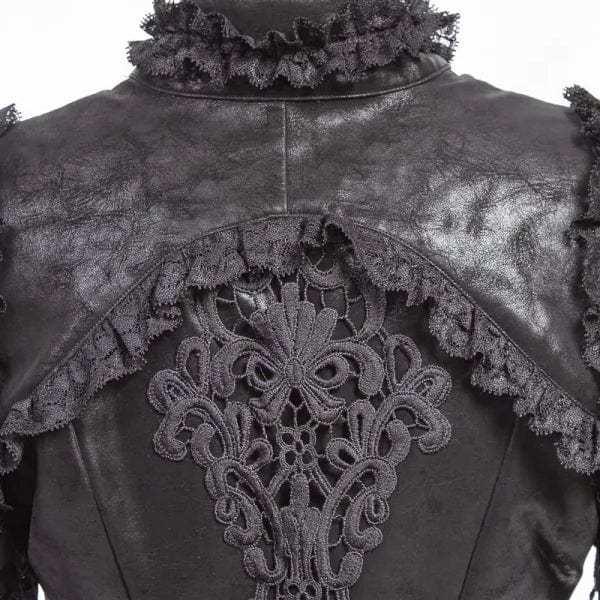 Women's Gothic Flared Sleeved Distressed Faux Leather Jacket Black - Image 6