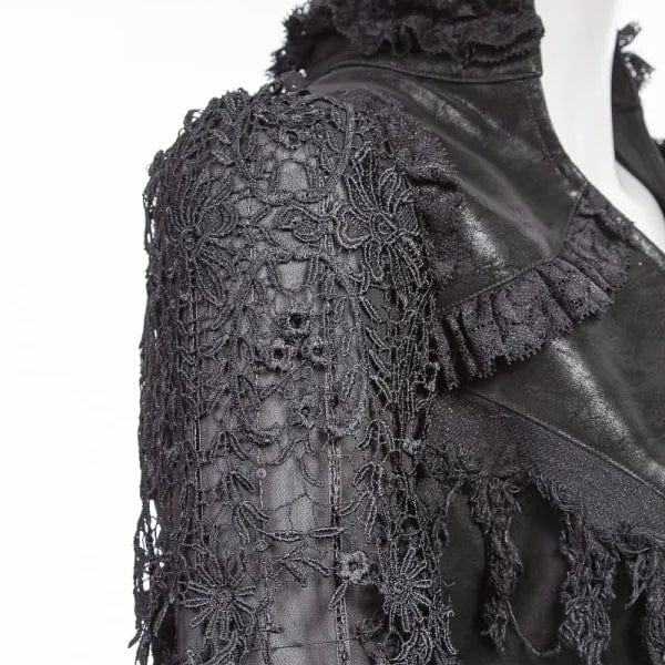 Women's Gothic Flared Sleeved Distressed Faux Leather Jacket Black - Image 7