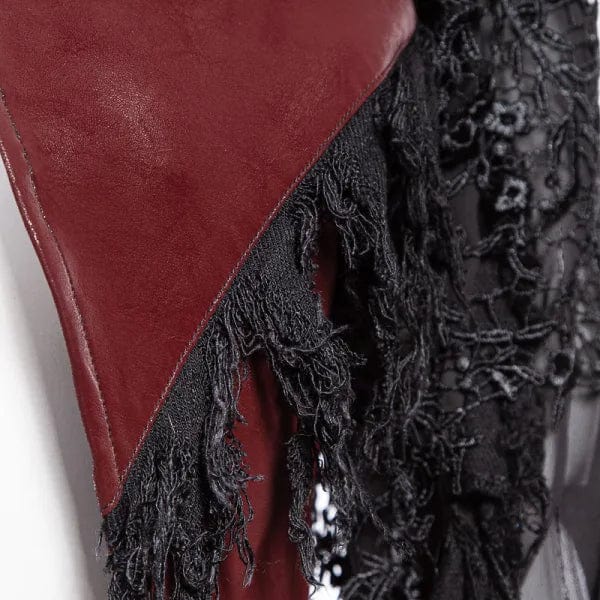 Women's Gothic Flared Sleeved Distressed Faux Leather Jacket Red - Image 7