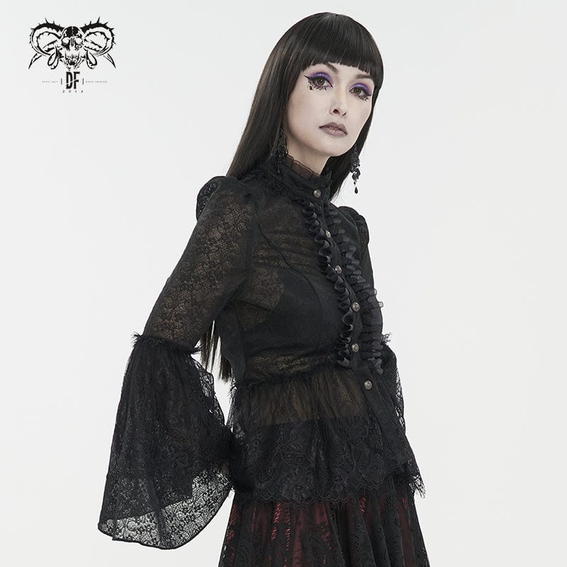 Women's Gothic Flared Sleeved Lace Shirt - Image 3