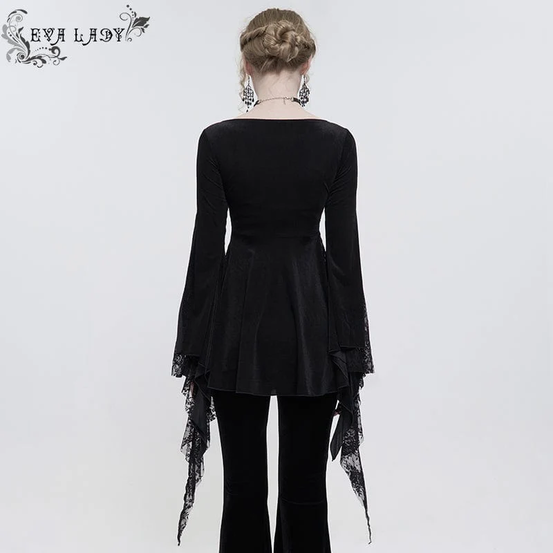 Women's Gothic Flared Sleeved Lace Splice Beaded Shirt - Image 3