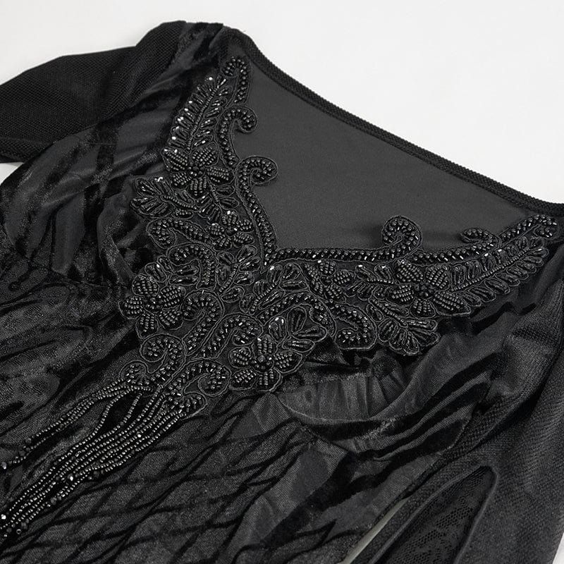Women's Gothic Flared Sleeved Lace Splice Beaded Shirt - Image 9