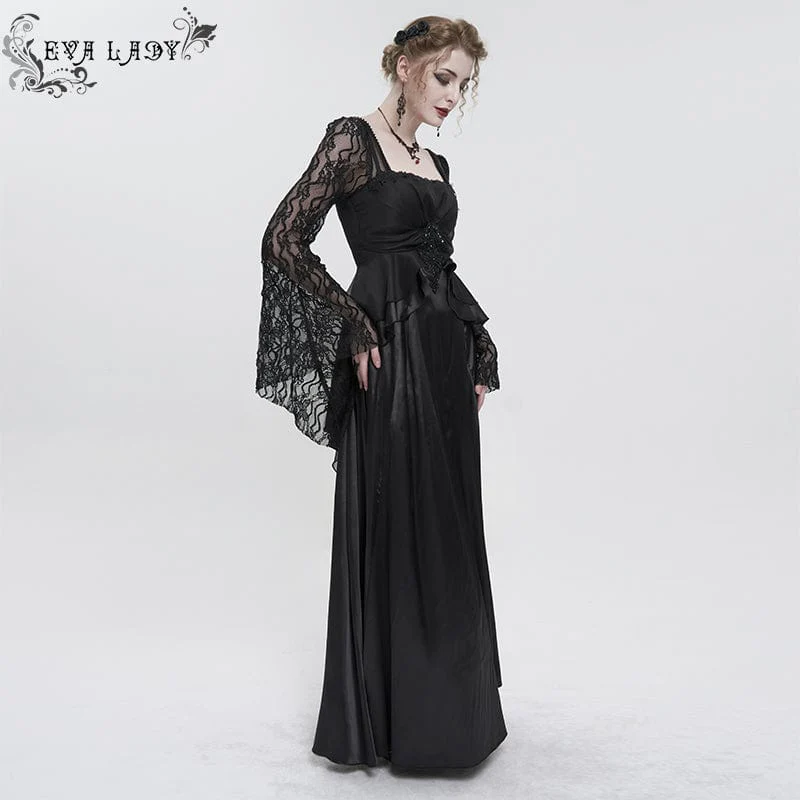 Women's Gothic Flared Sleeved Lace Splice Wedding Dress - Image 2