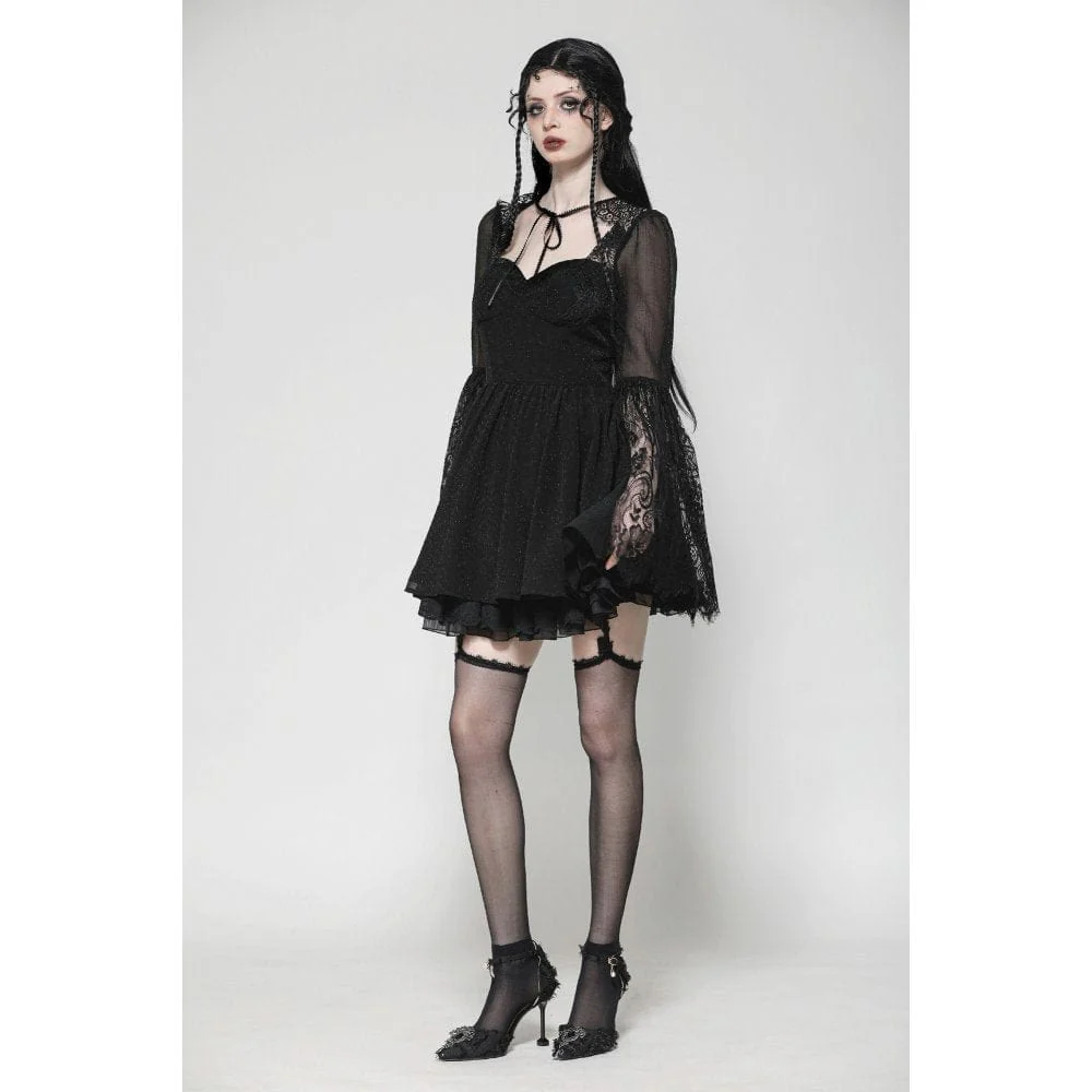 Women's Gothic Flared Sleeved Lace Splice Evening Dress Graduation Dress - Image 8